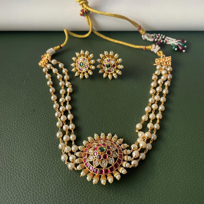 Gold Plated pearl choker temple jewelry