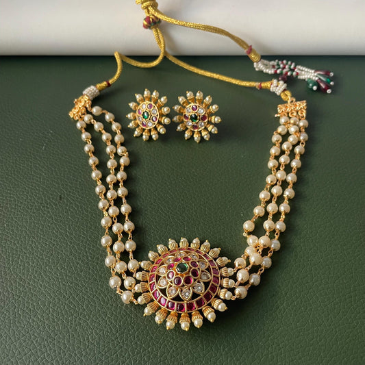 Gold Plated pearl choker temple jewelry