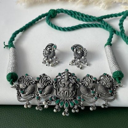 Matt Oxidized Choker or small necklace set: Colorful Stone Necklace