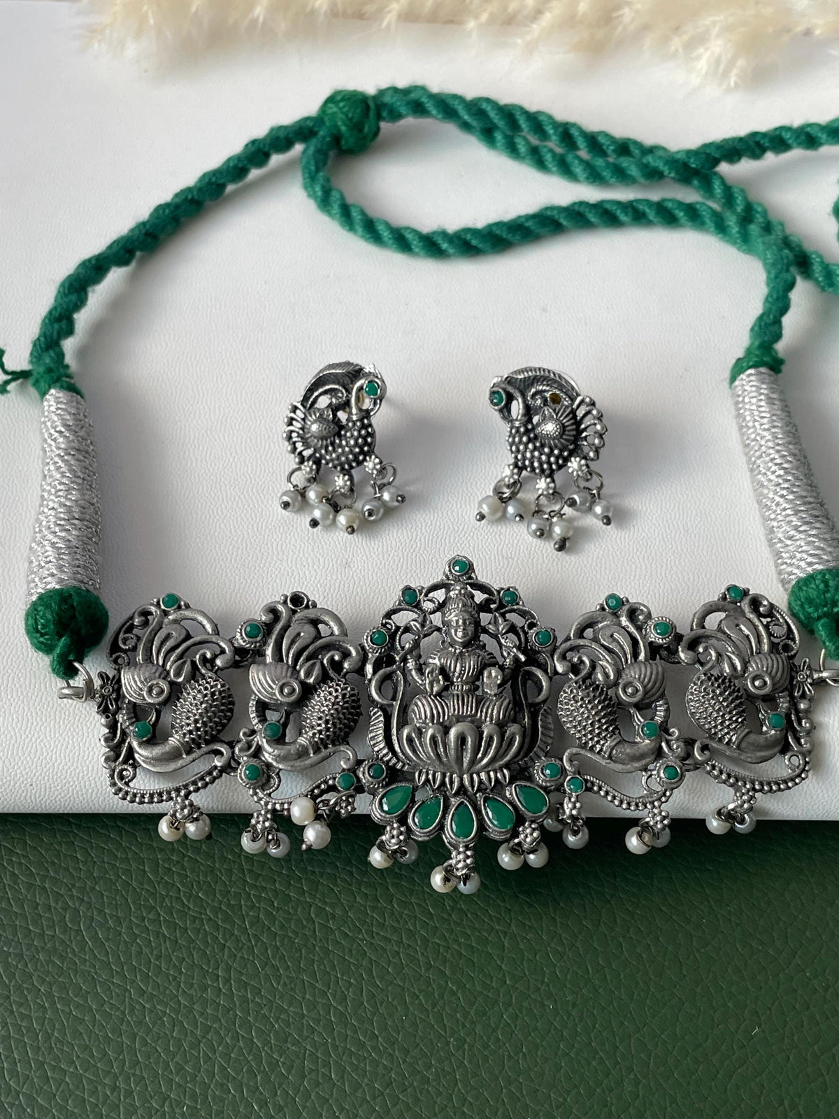 Matt Oxidized Choker or small necklace set: Colorful Stone Necklace