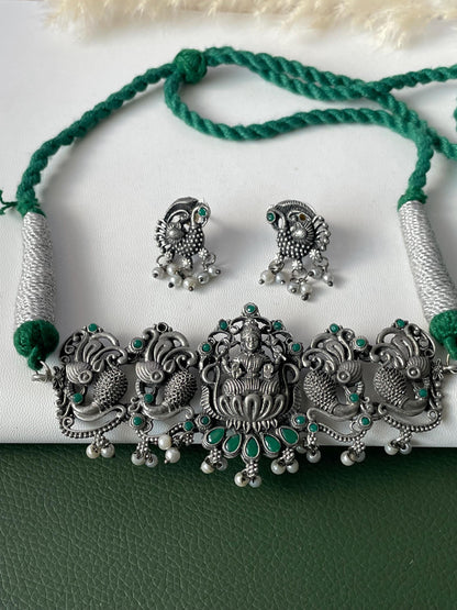 Matt Oxidized Choker or small necklace set: Colorful Stone Necklace