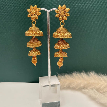 Gold Plated Jhumkis Earrings: Indian Ethnic Style