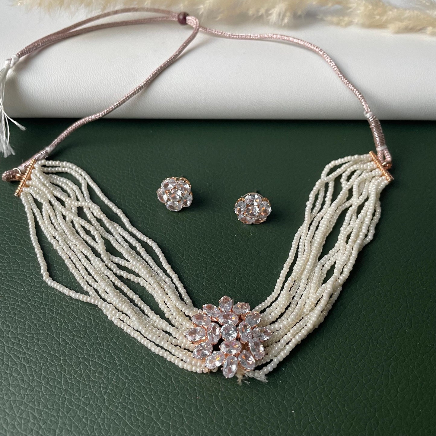 Faux Pearl multi strand choker set