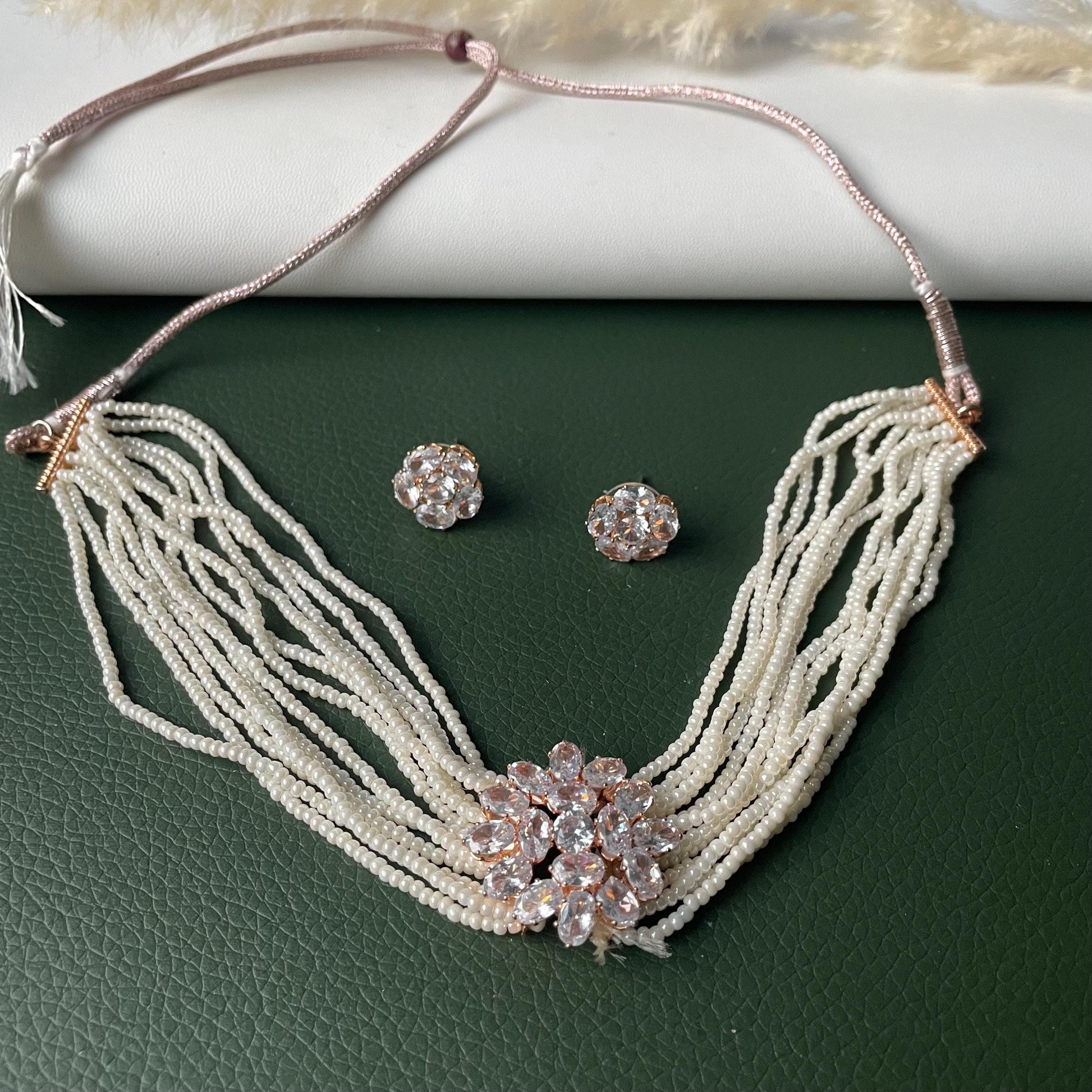 Faux Pearl multi strand choker set