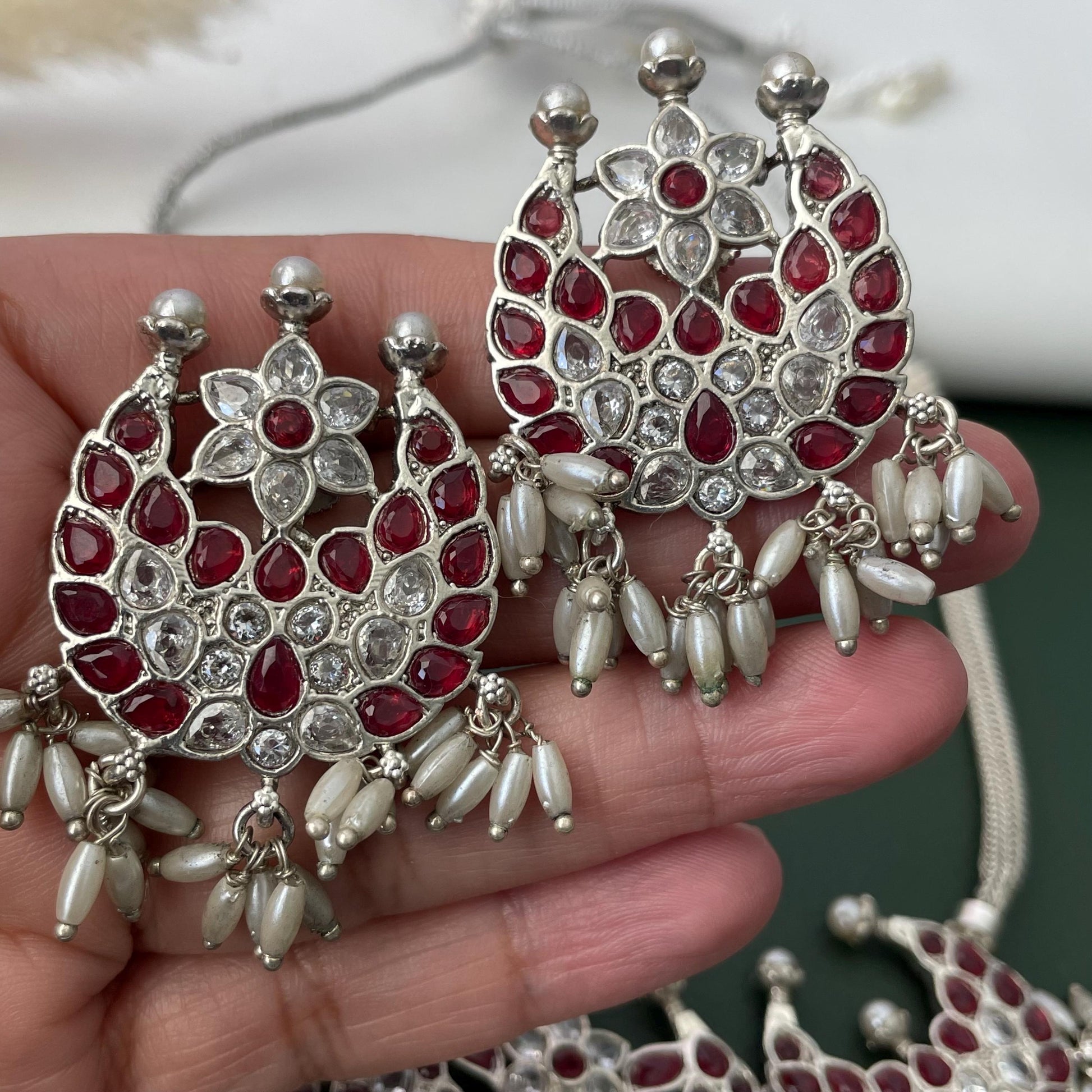 Kemp stone rhodium plated short necklace set