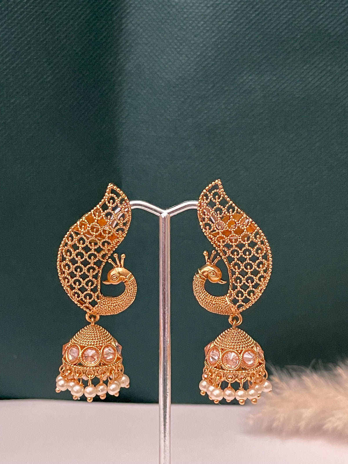 Gold Plated peacock Jhumkis Earrings: Indian Ethnic Style