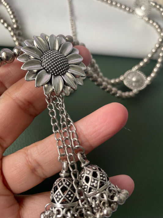 Oxidized Kamarpatta Waist Chain: Saree Belly Belt, Ghungroo Jhumki Charms