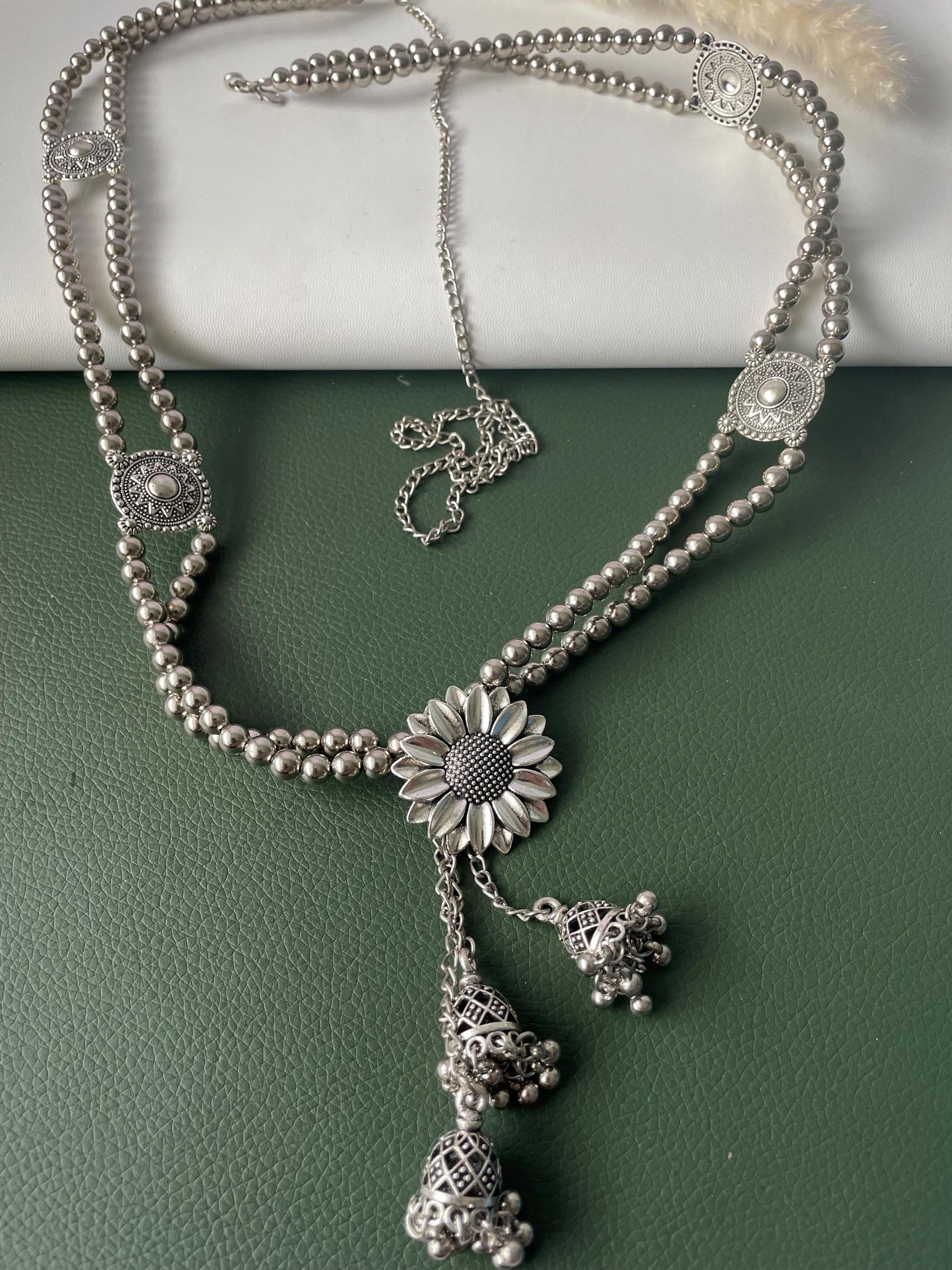 Oxidized Kamarpatta Waist Chain: Saree Belly Belt, Ghungroo Jhumki Charms