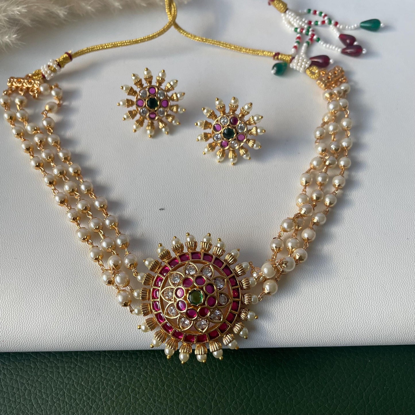 Gold Plated pearl choker temple jewelry