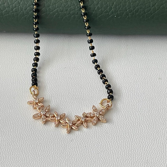 CZ small flower Mangalsutra :Black Bead Necklace