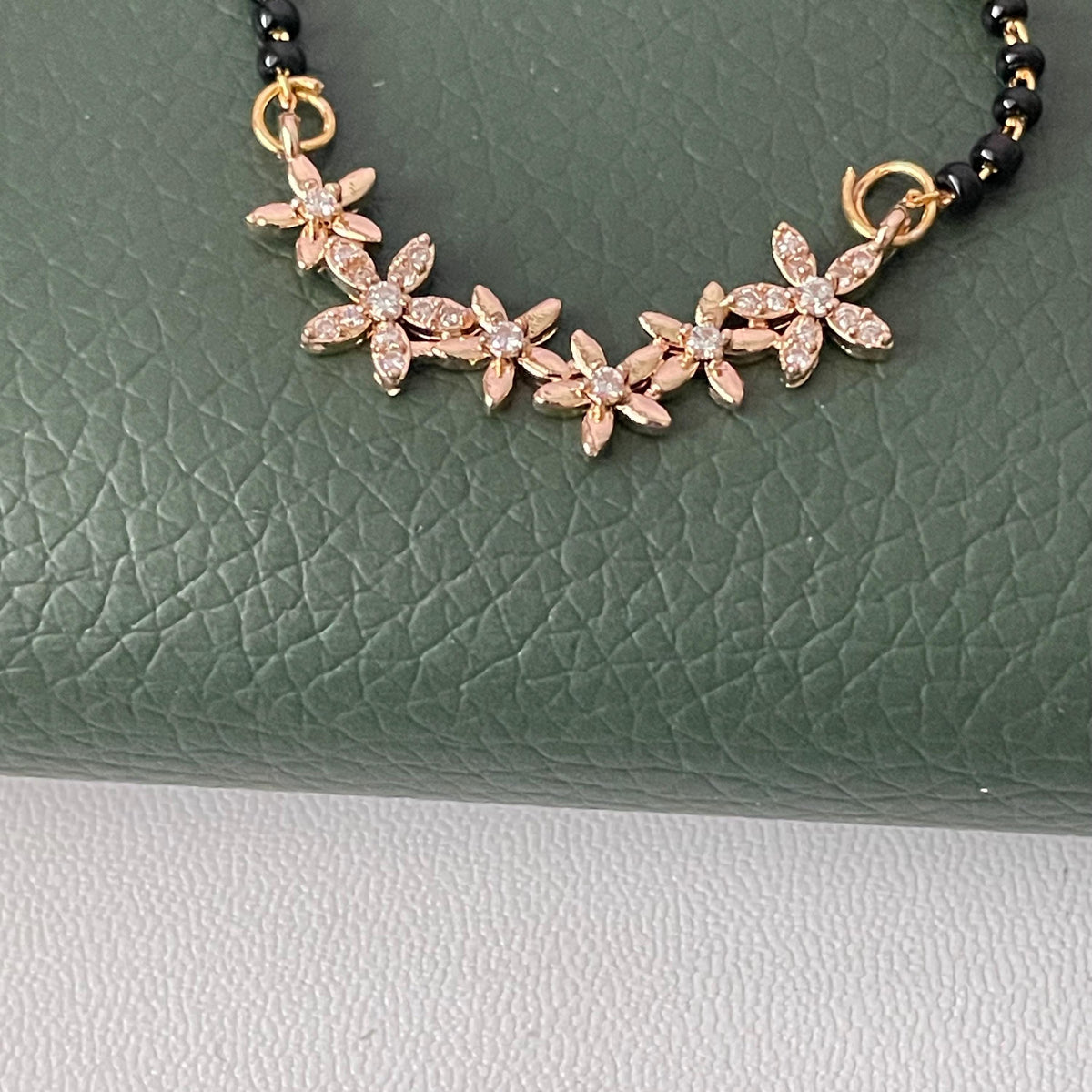 CZ small flower Mangalsutra :Black Bead Necklace