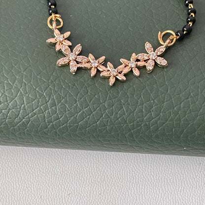 CZ small flower Mangalsutra :Black Bead Necklace