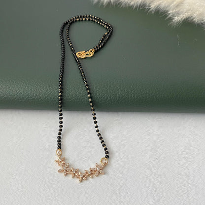 CZ small flower Mangalsutra :Black Bead Necklace