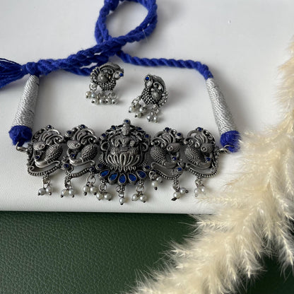 Matt Oxidized Choker or small necklace set: Colorful Stone Necklace