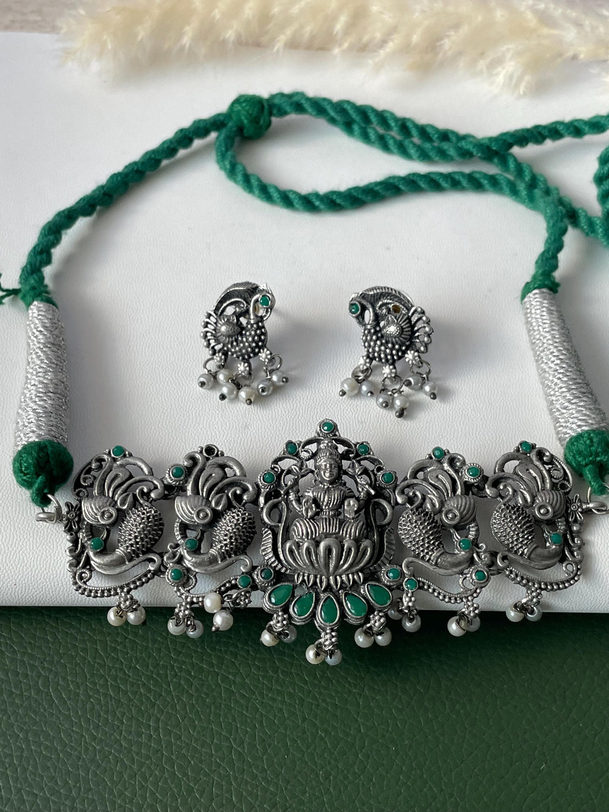 Matt Oxidized Choker or small necklace set: Colorful Stone Necklace