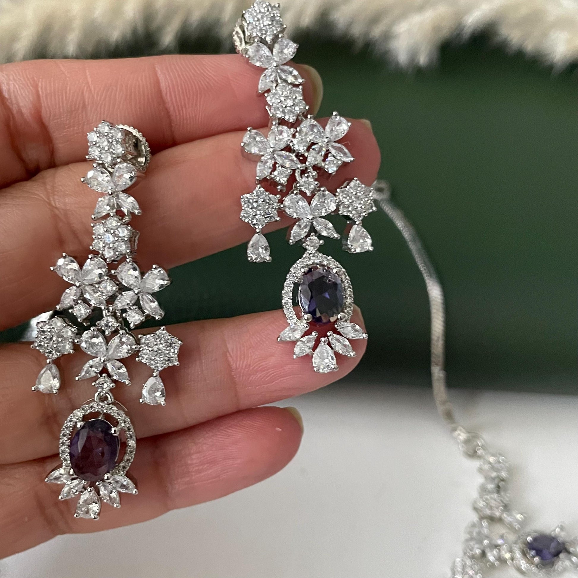 Nysaa rhodium plated CZ trendy necklace with earrings