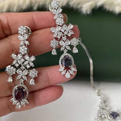 Nysaa rhodium plated CZ trendy necklace with earrings