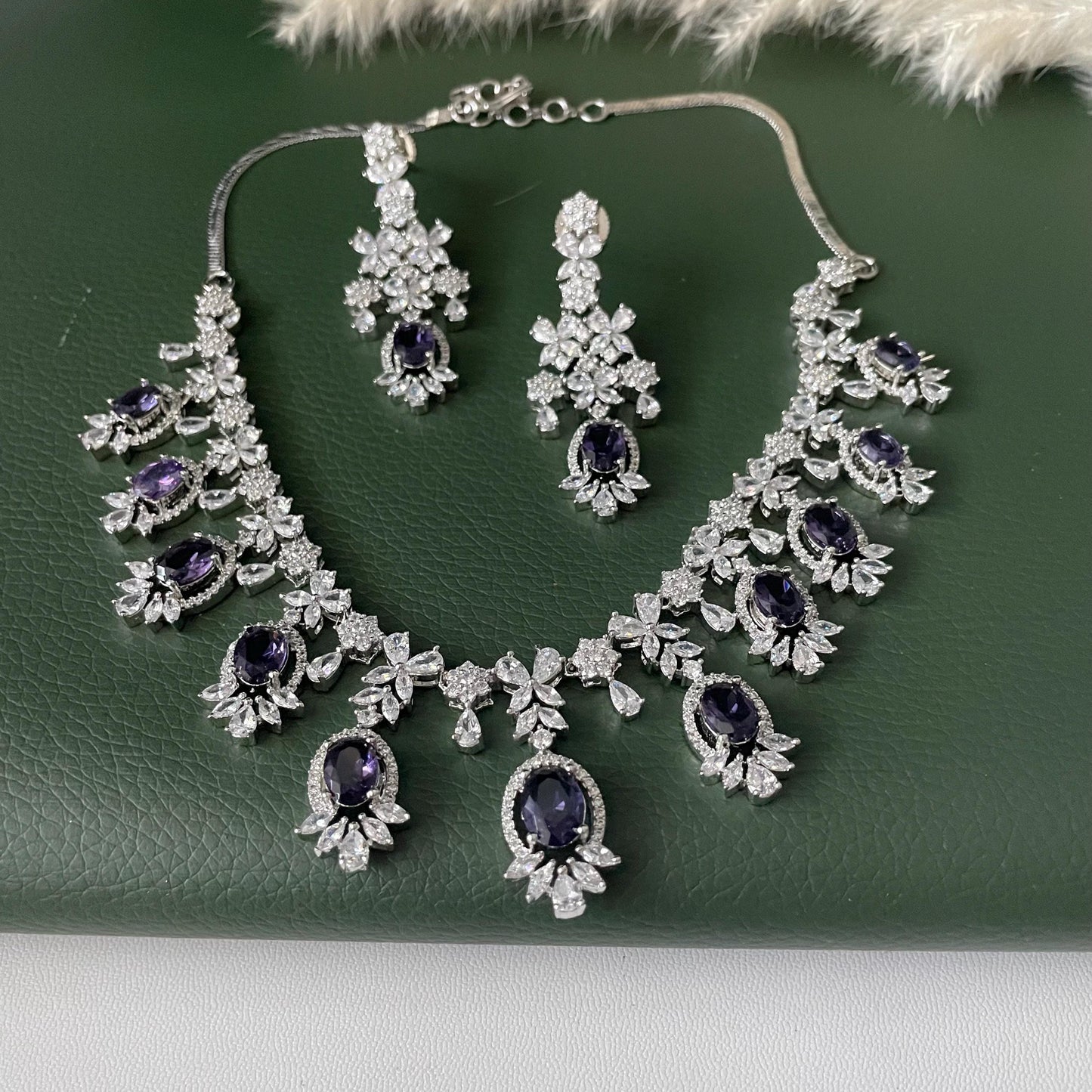 Nysaa rhodium plated CZ trendy necklace with earrings