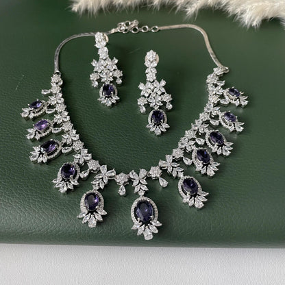 Nysaa rhodium plated CZ trendy necklace with earrings