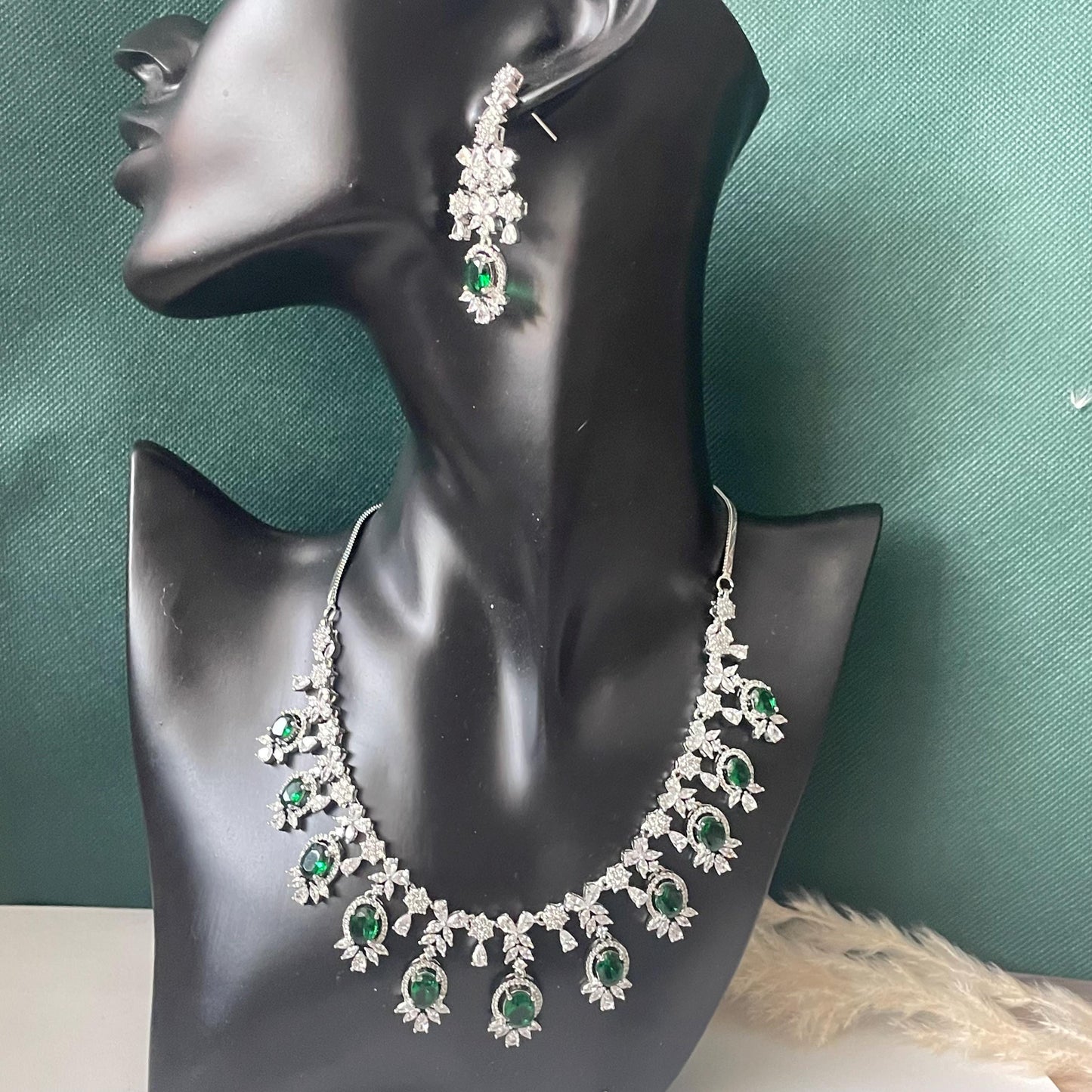 Nysaa rhodium plated CZ trendy necklace with earrings