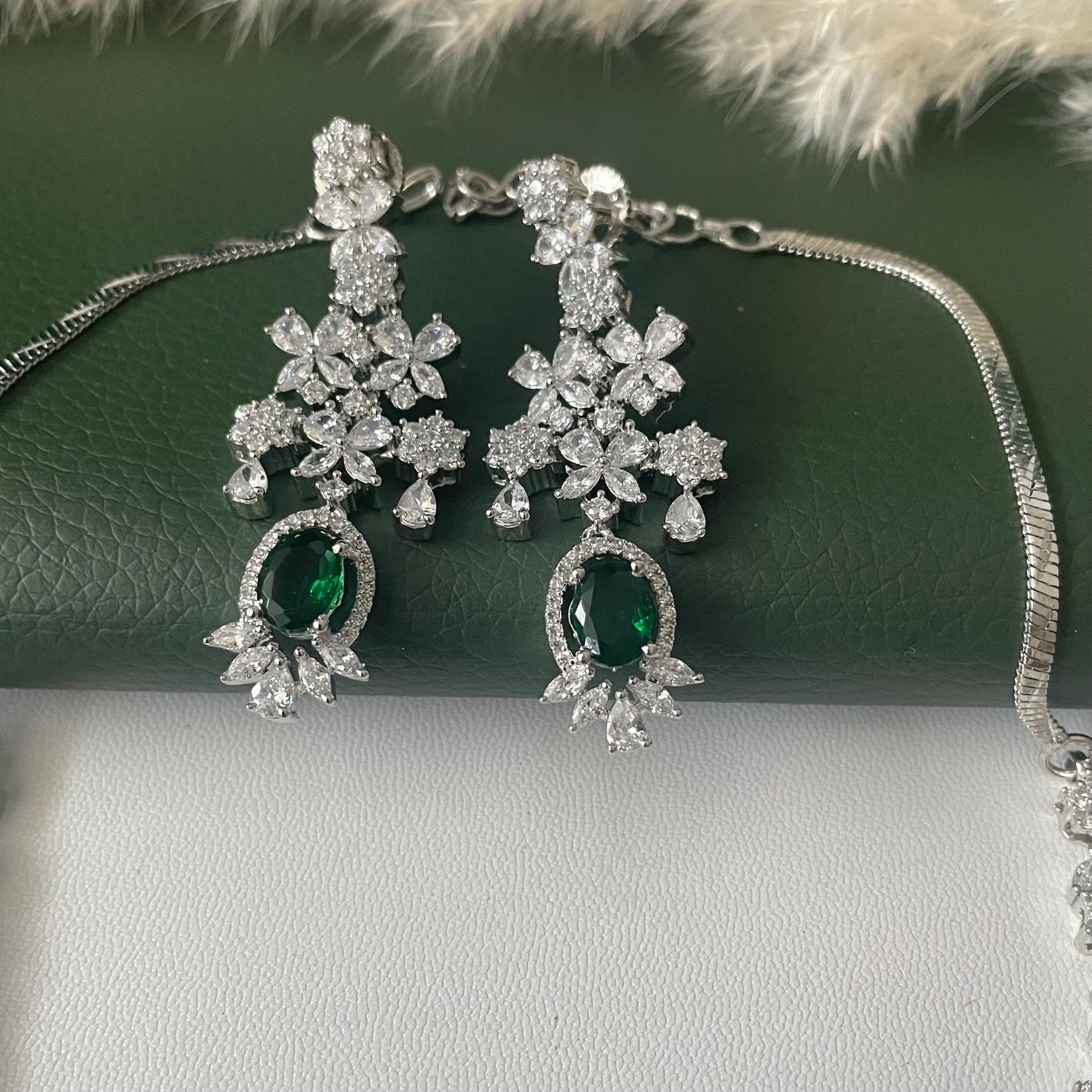 Nysaa rhodium plated CZ trendy necklace with earrings