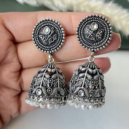 Dainty intricate designed Oxidised jhumkis
