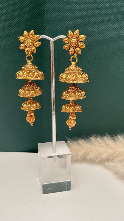 Gold Plated Jhumkis Earrings: Indian Ethnic Style