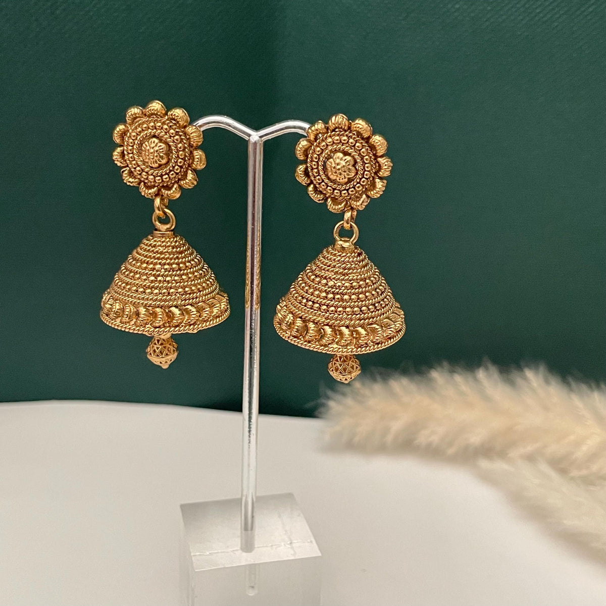 Gold Plated Jhumkis Earrings: Indian Ethnic Style