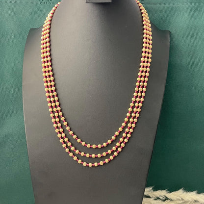 Gold Plated Multi-Layer Ruby Green Beaded Mala Necklace