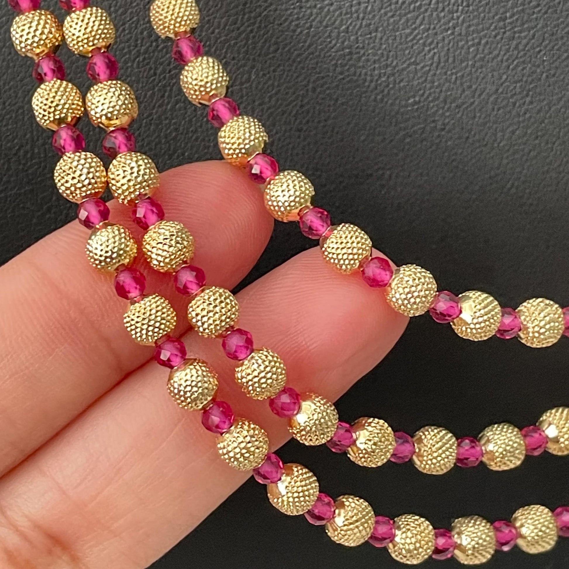 Gold Plated Multi-Layer Ruby Green Beaded Mala Necklace