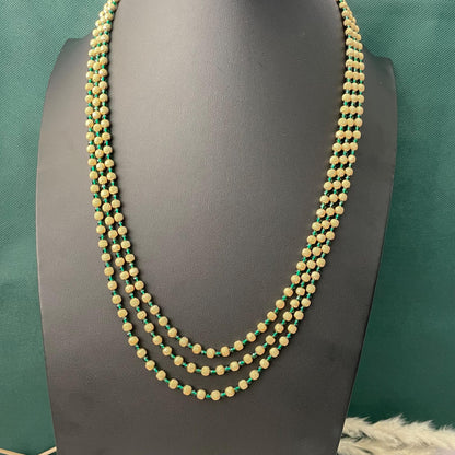Gold Plated Multi-Layer Ruby Green Beaded Mala Necklace