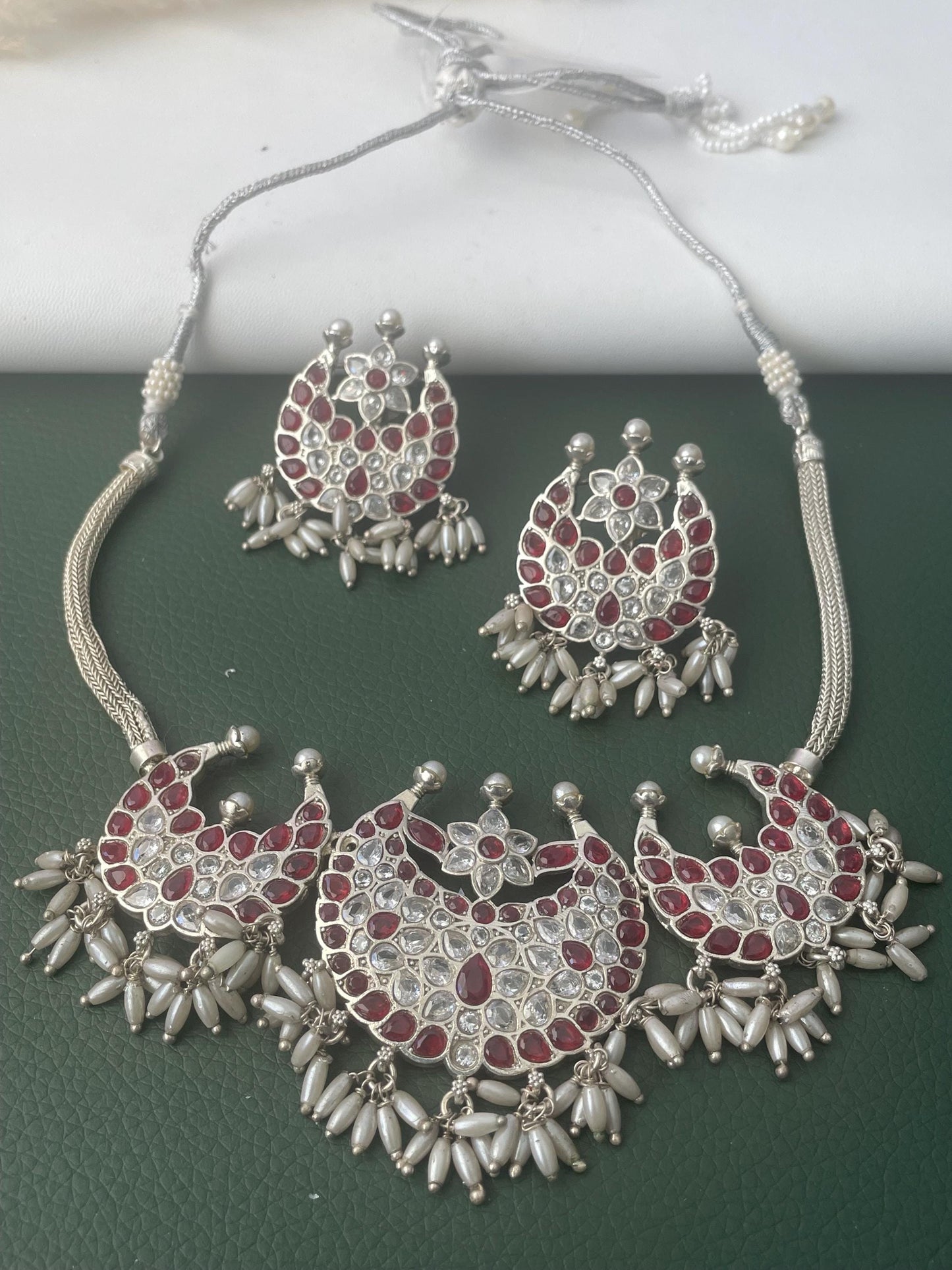 Kemp stone rhodium plated short necklace set