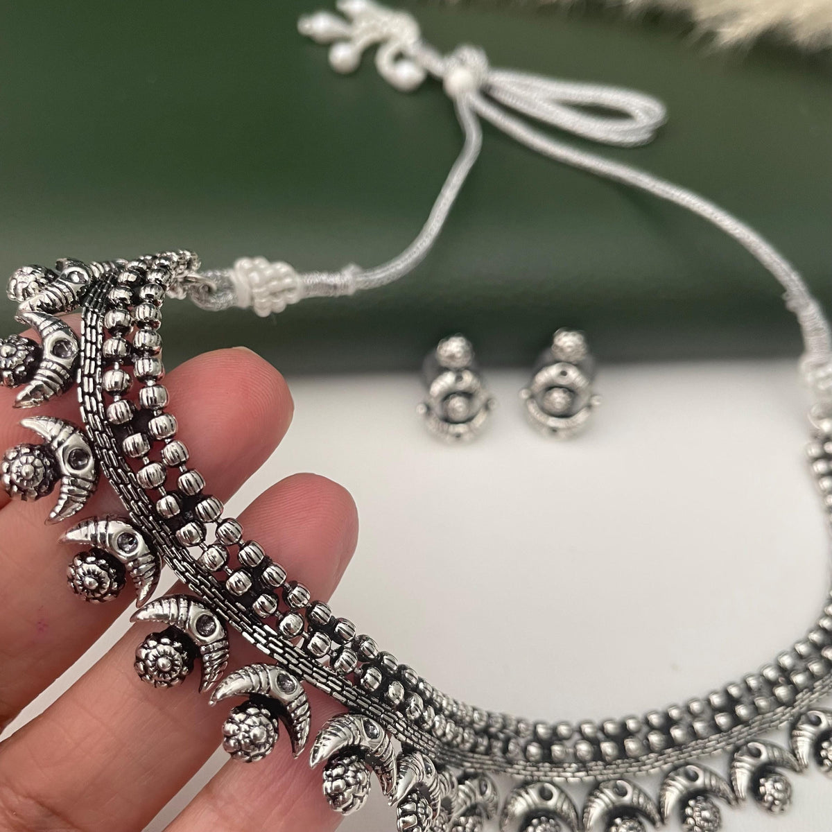 Small Oxidised necklace set with matching earrings