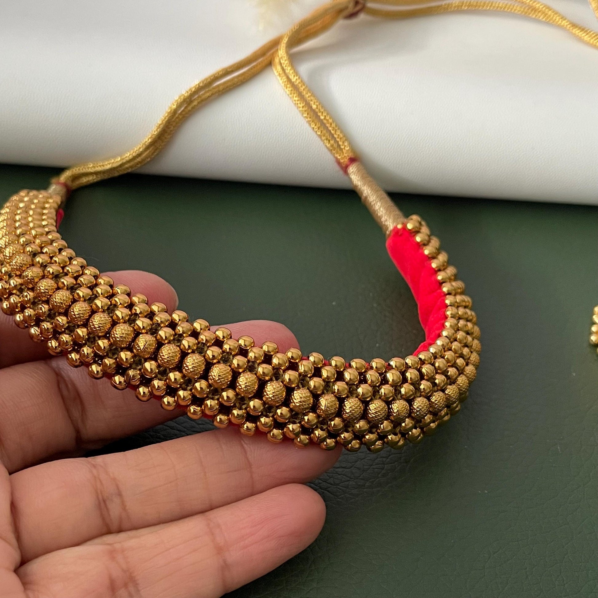 Traditional gold plated maharashtrian thushi choker necklace