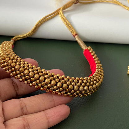 Traditional gold plated maharashtrian thushi choker necklace