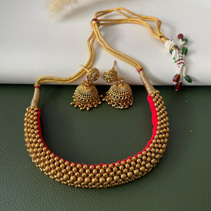 Traditional gold plated maharashtrian thushi choker necklace