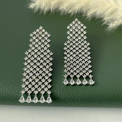 Nysaa Rhodium plated cubic zirconia long earrings