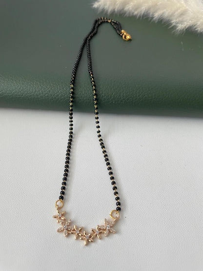 CZ small flower Mangalsutra :Black Bead Necklace