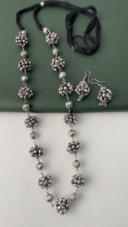 Oxidized Indian Necklace Set: Navratri Jewelry, Adjustable Length