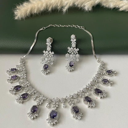 Nysaa rhodium plated CZ trendy necklace with earrings