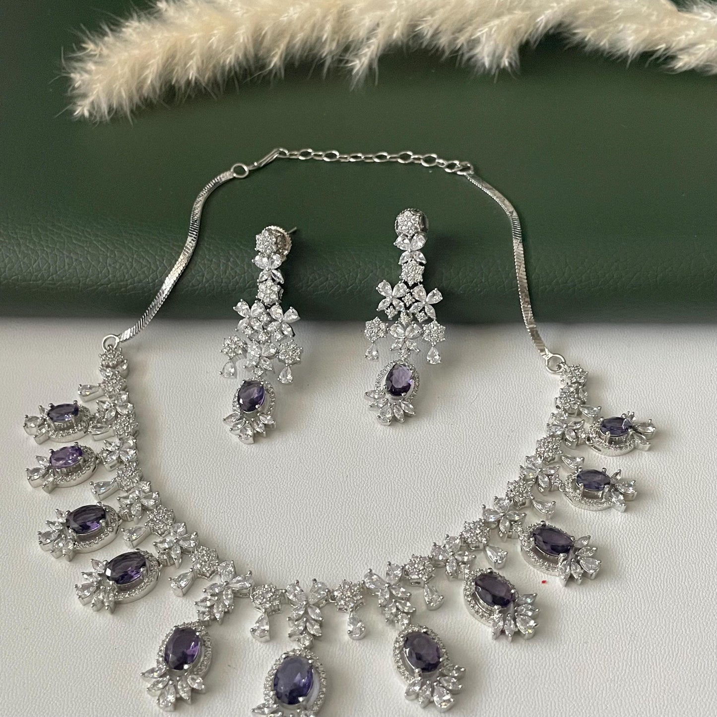 Nysaa rhodium plated CZ trendy necklace with earrings