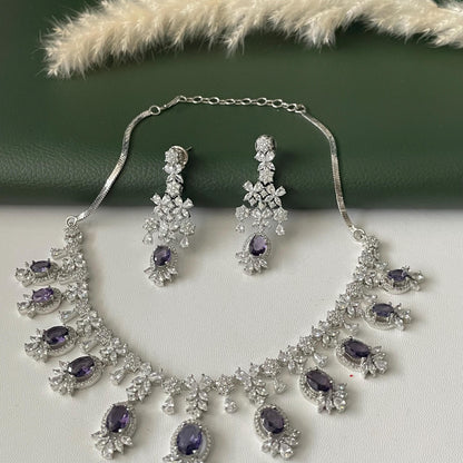 Nysaa rhodium plated CZ trendy necklace with earrings