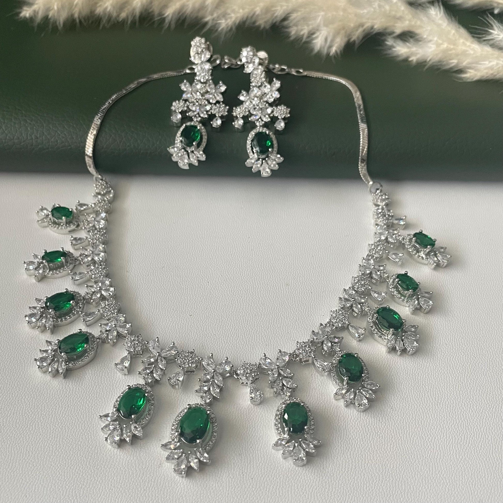 Nysaa rhodium plated CZ trendy necklace with earrings