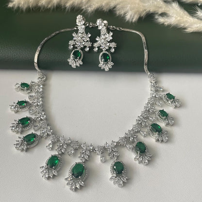 Nysaa rhodium plated CZ trendy necklace with earrings