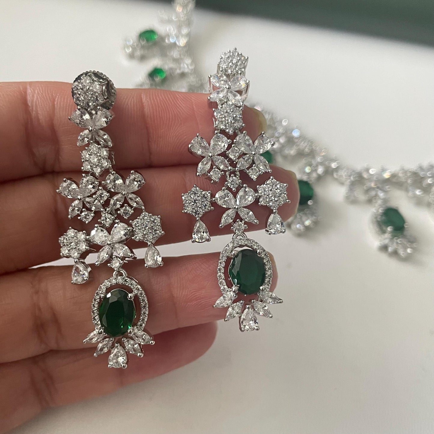 Nysaa rhodium plated CZ trendy necklace with earrings