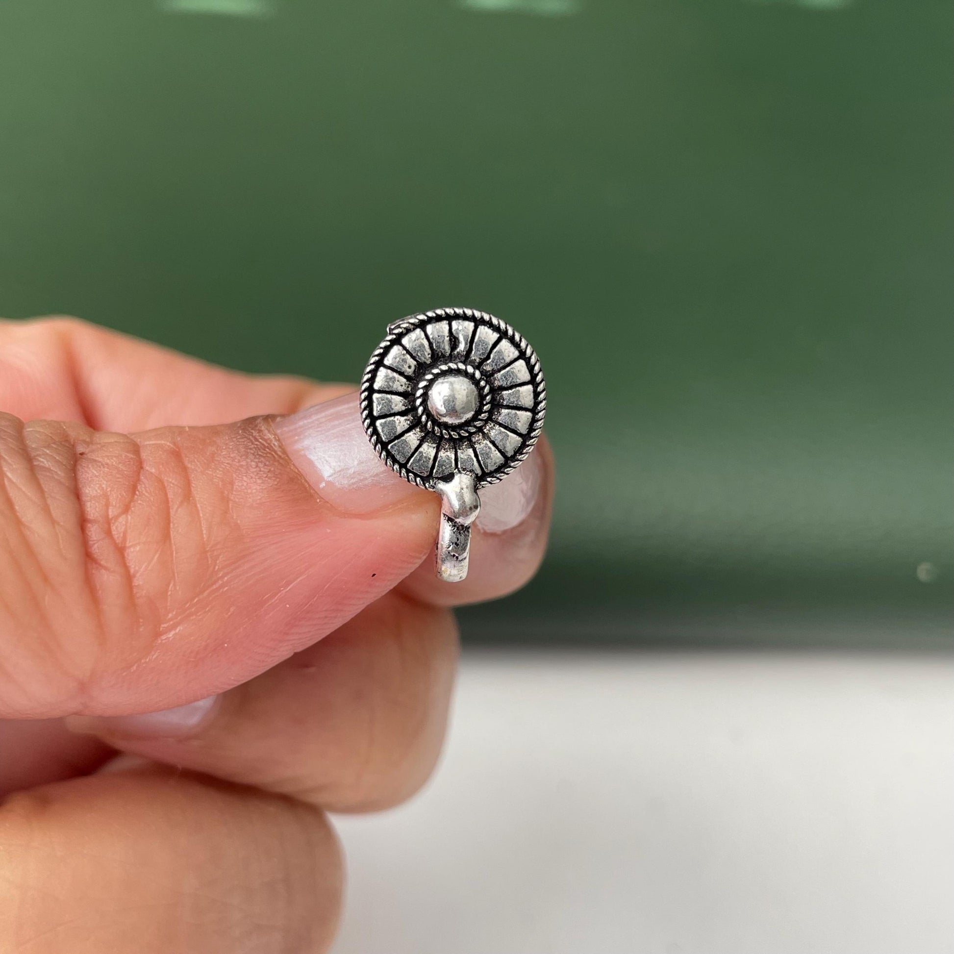 Oxidized Nose Pin: Nath Press Pin, No Piercing Needed