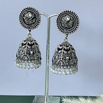 Dainty intricate designed Oxidised jhumkis