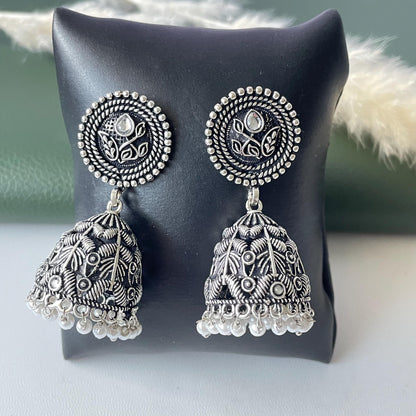 Dainty intricate designed Oxidised jhumkis