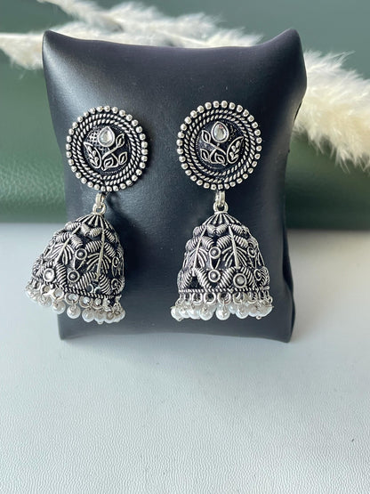 Dainty intricate designed Oxidised jhumkis