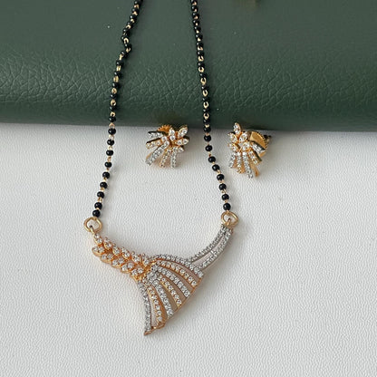 CZ pendent Mangalsutra with earrings :Black Bead Necklace